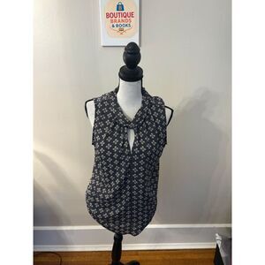 LOFT Women's Medium Gray Geometric Print Sleeveless Blouse